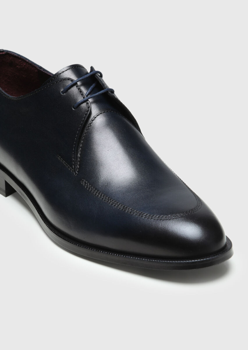 Navy Blue Leather Classical Shoes - 2