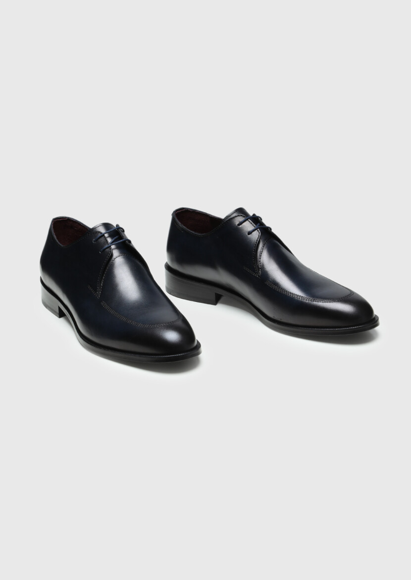 Navy Blue Leather Classical Shoes - 3