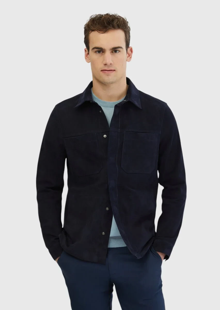 Navy Blue Leather Coat - 1