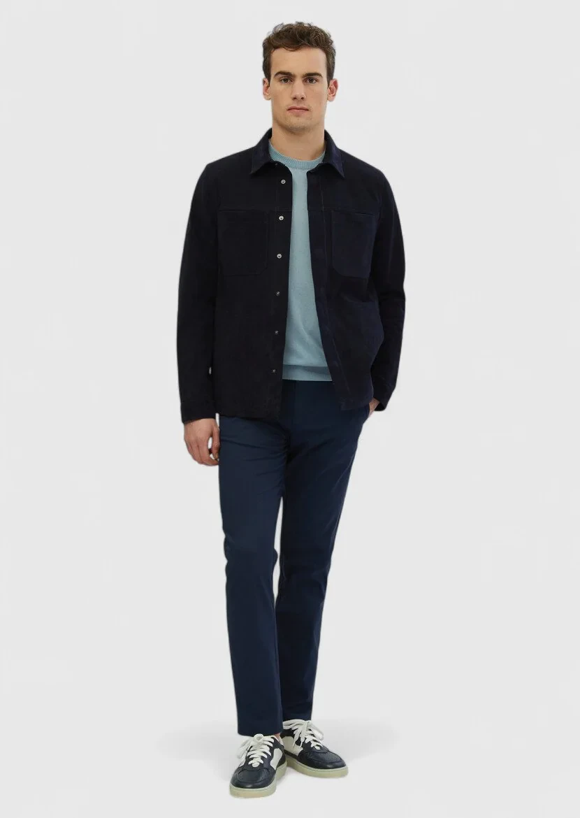 Navy Blue Leather Coat - 2