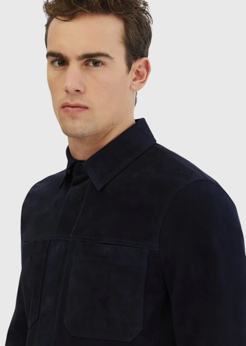 Navy Blue Leather Coat - 3