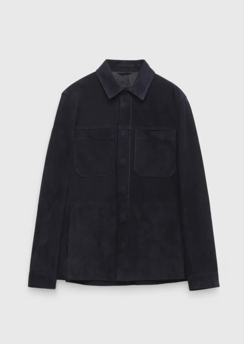 Navy Blue Leather Coat - 6