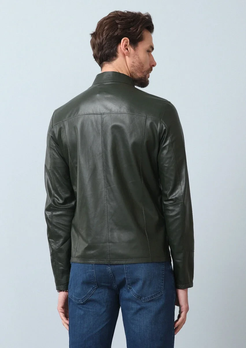 Navy Blue Leather Leather Coat - 15