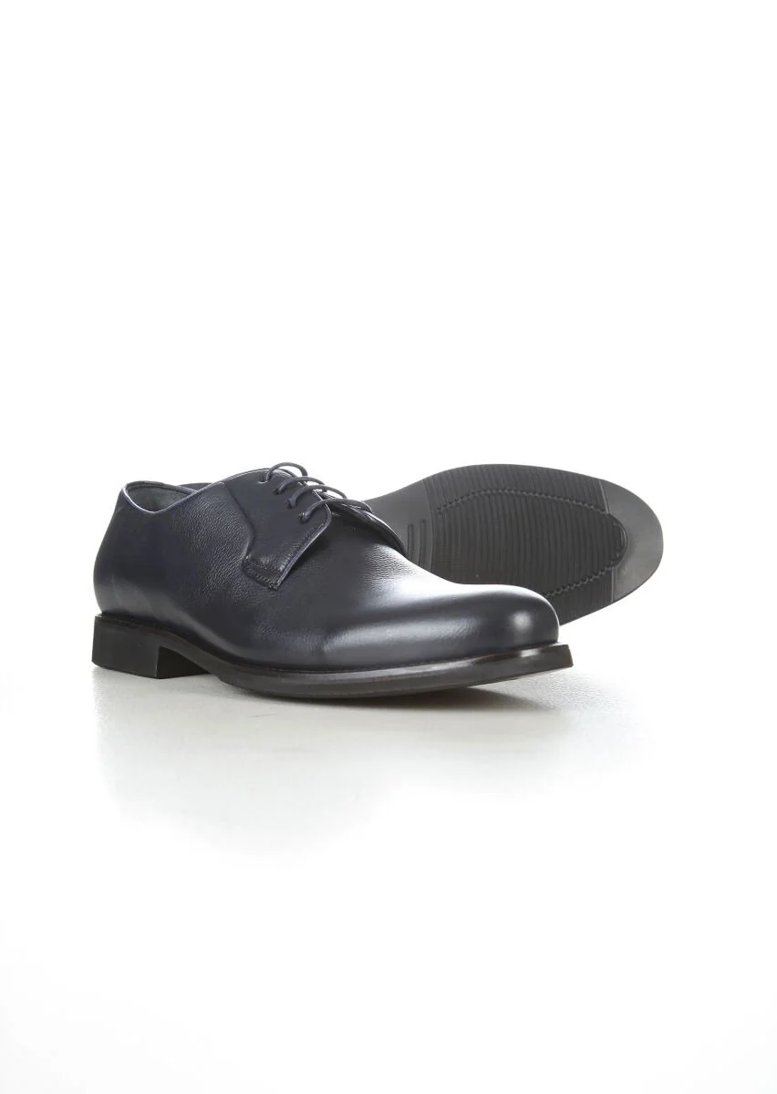 Navy Blue Leather Shoes - 3