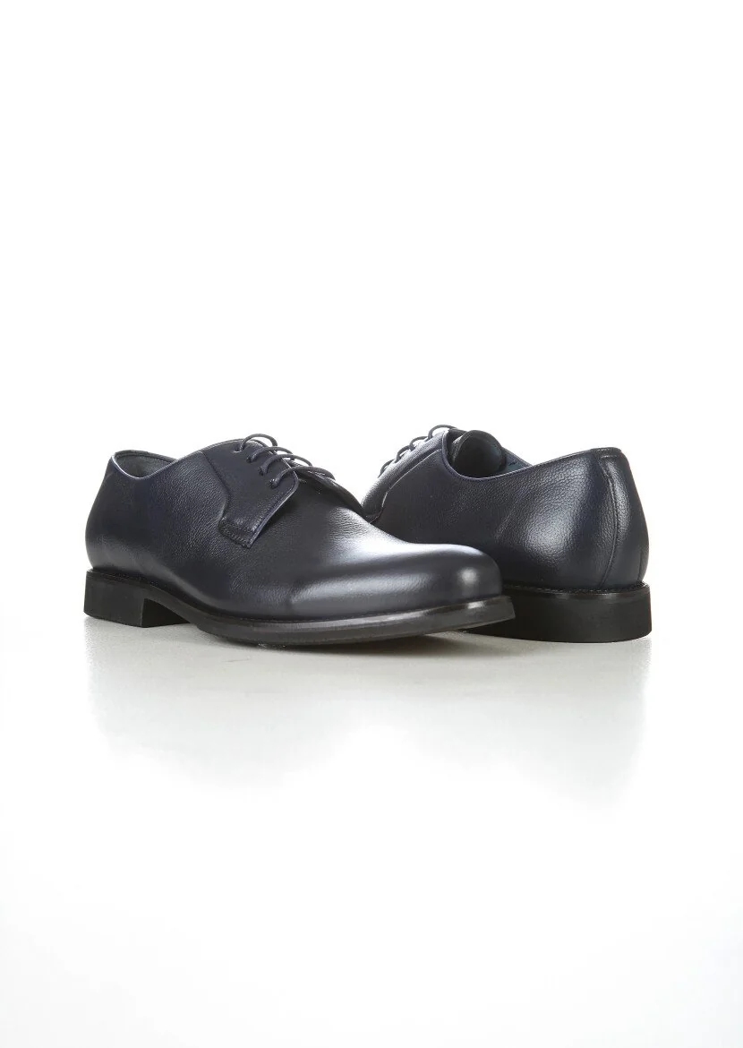 Navy Blue Leather Shoes - 4