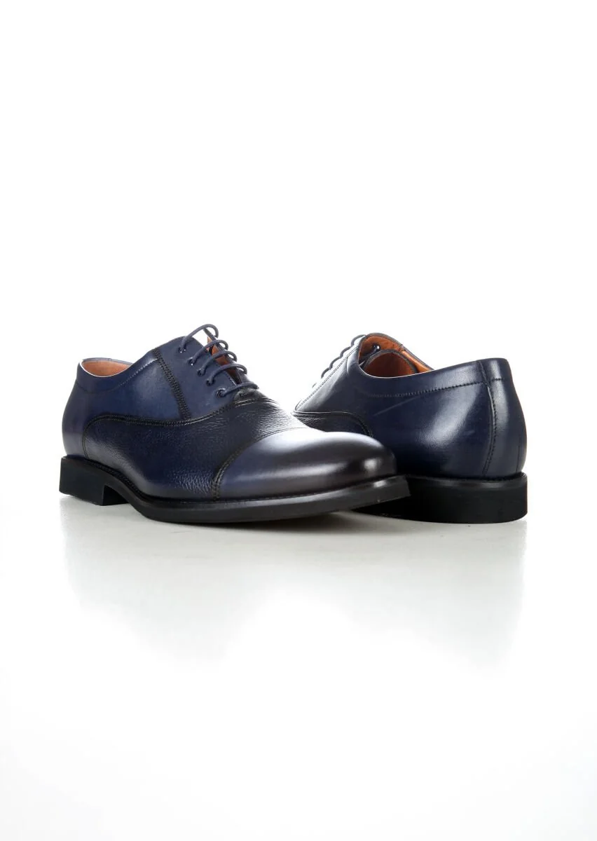 Navy Blue Leather Shoes - 4