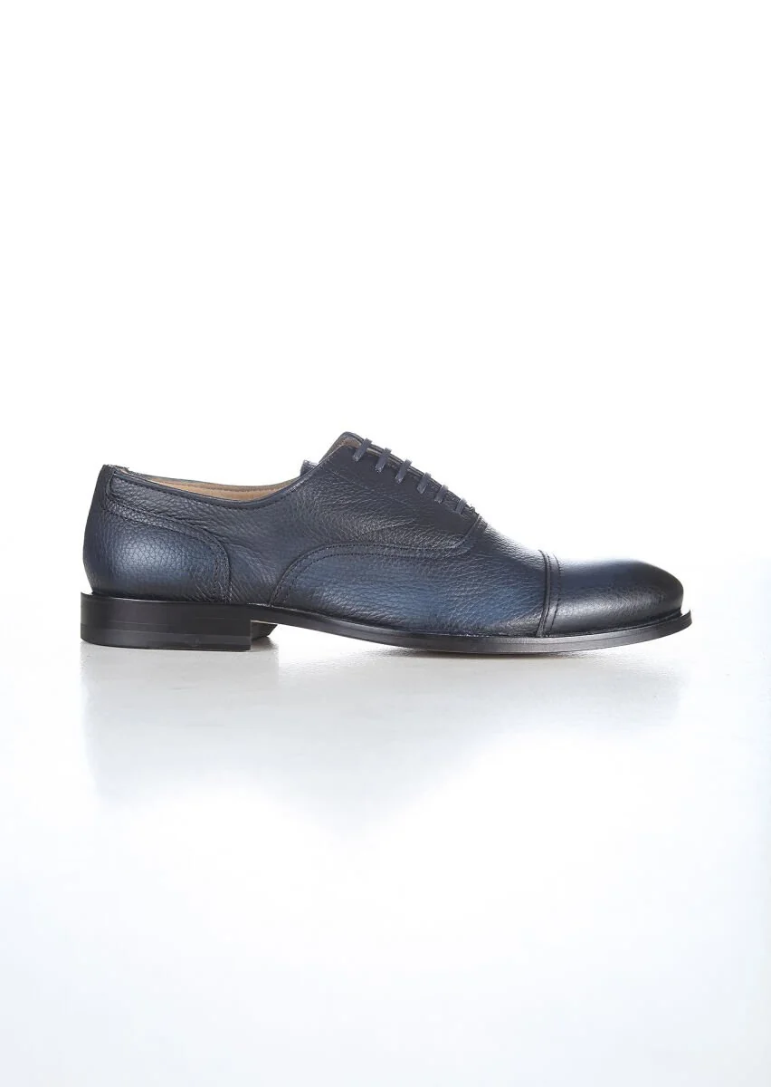 Navy Blue Leather Shoes - 1