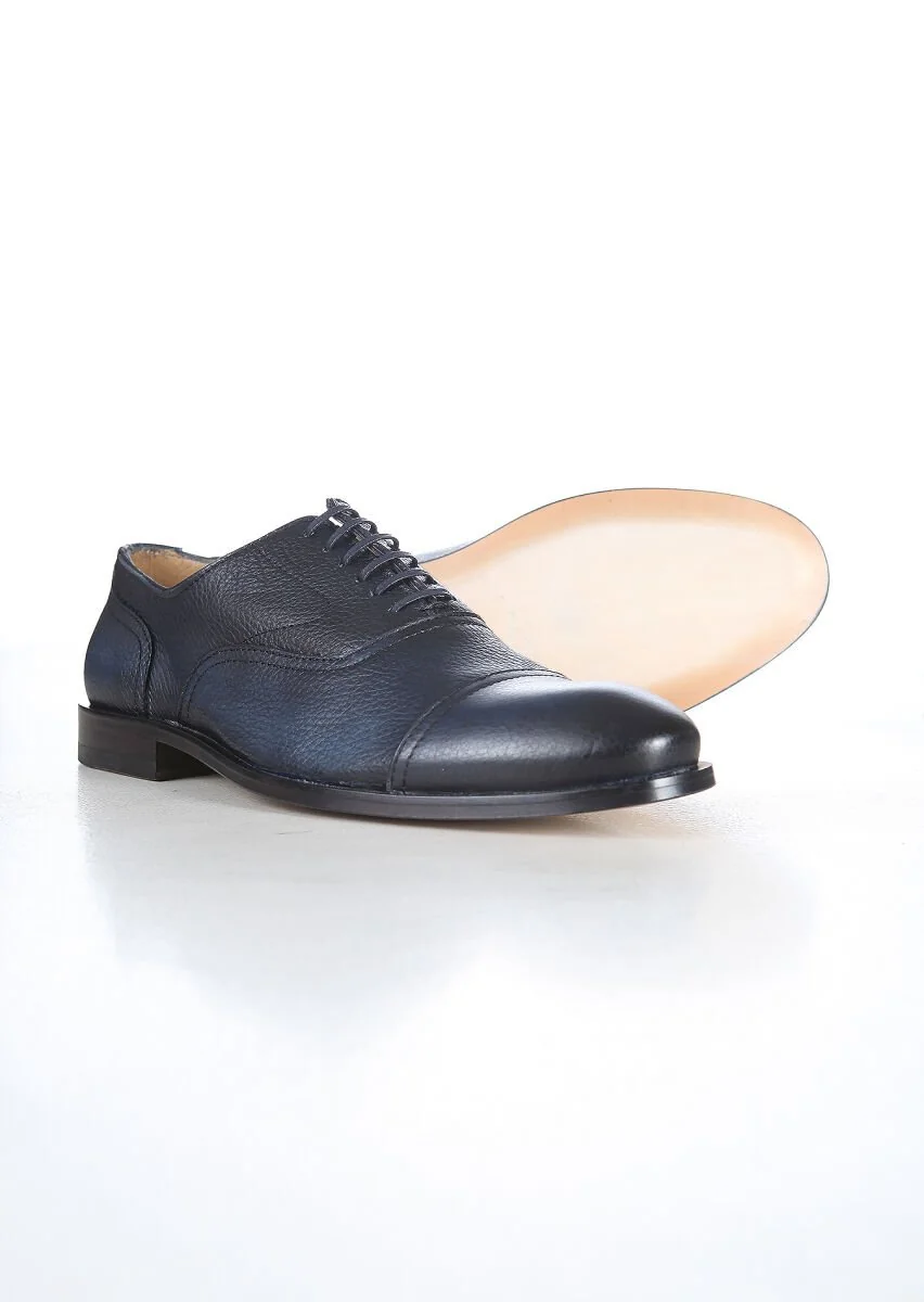 Navy Blue Leather Shoes - 3