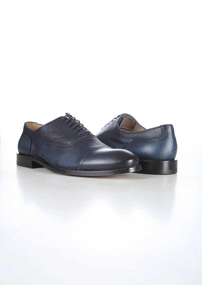 Navy Blue Leather Shoes - 4