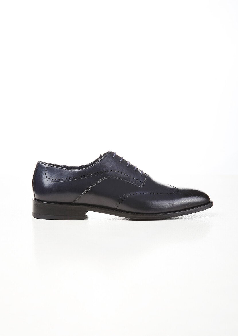 Navy Blue Leather Shoes - 1