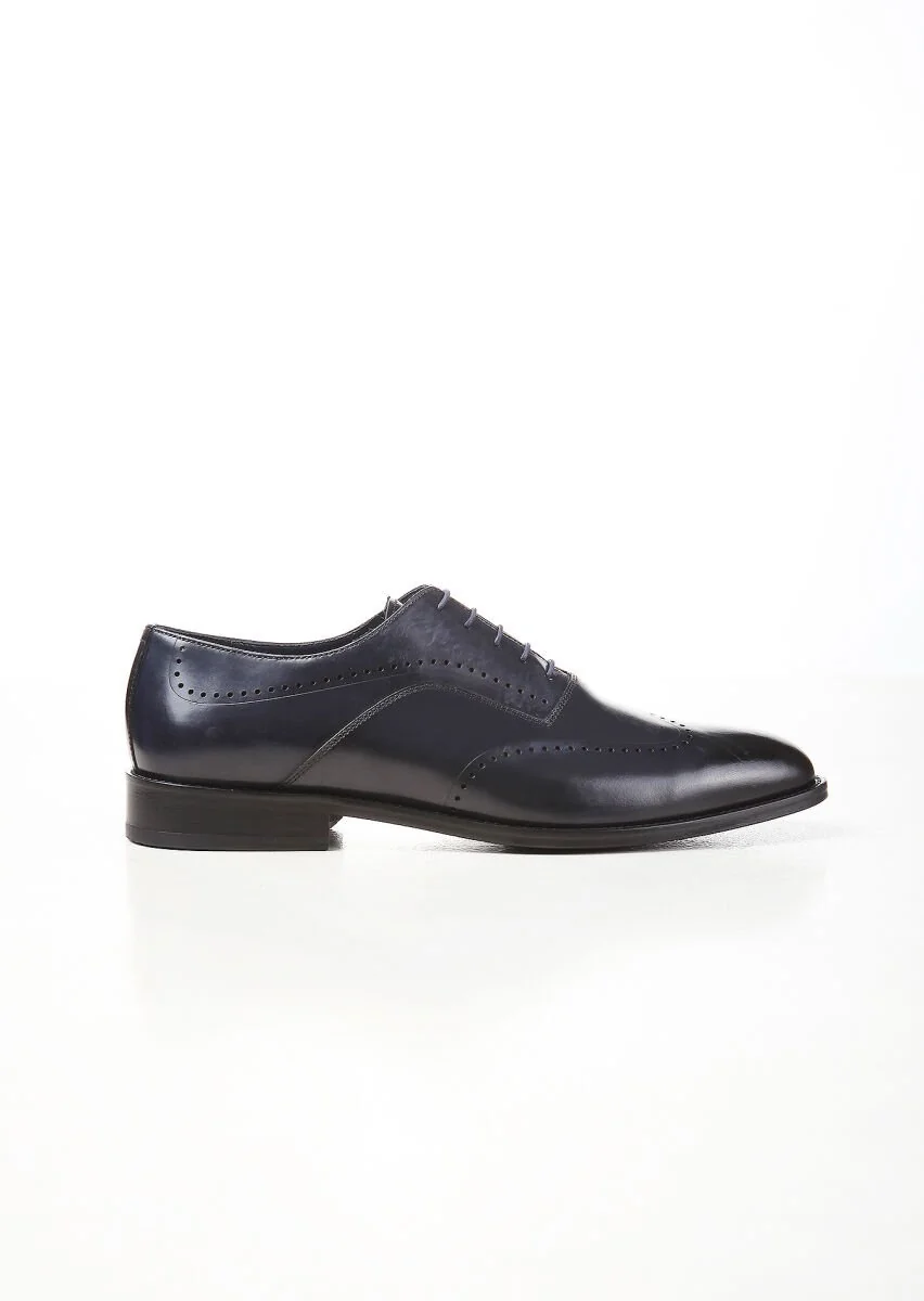 Navy Blue Leather Shoes - 1