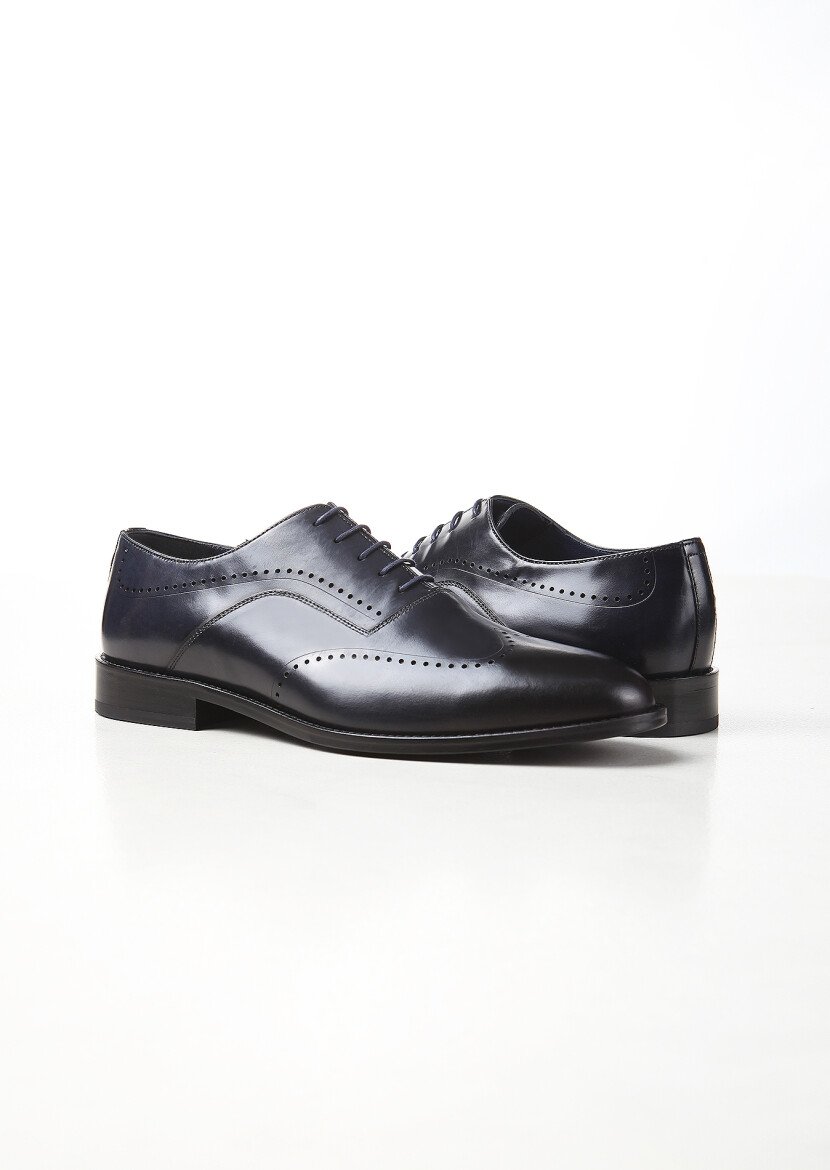 Navy Blue Leather Shoes - 3