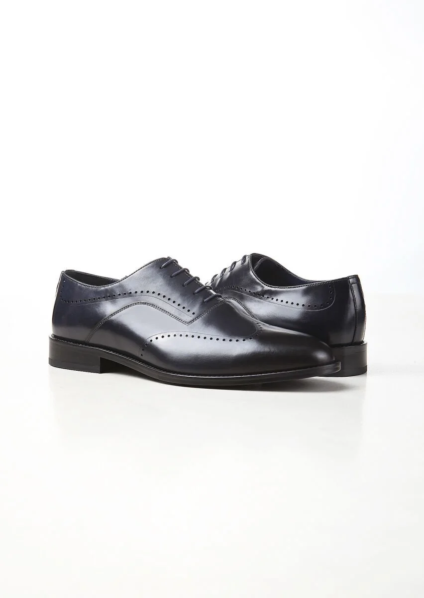 Navy Blue Leather Shoes - 3