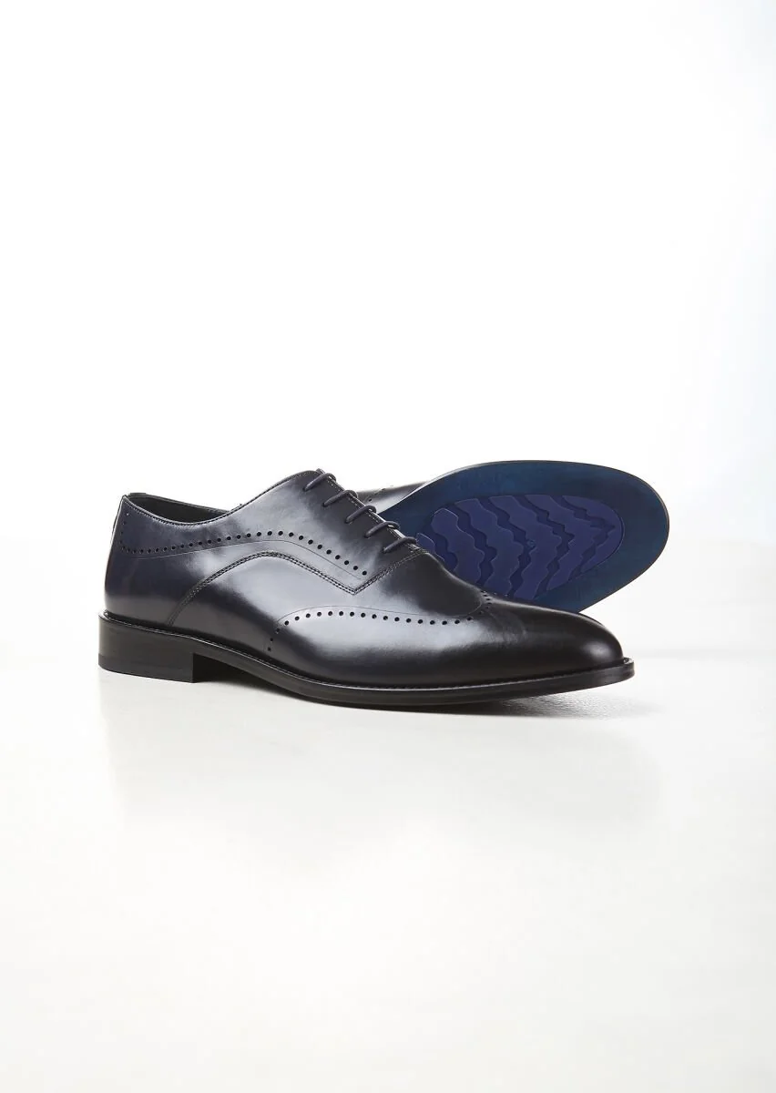 Navy Blue Leather Shoes - 4