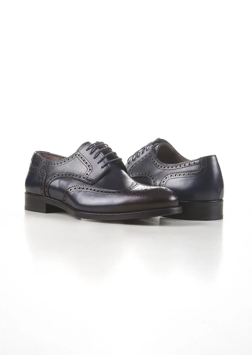 Navy Blue Leather Shoes - 3