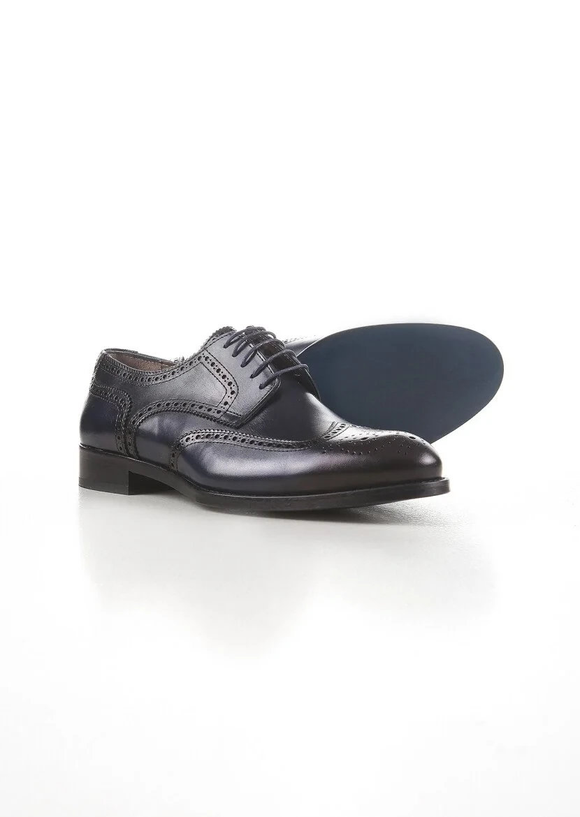 Navy Blue Leather Shoes - 4