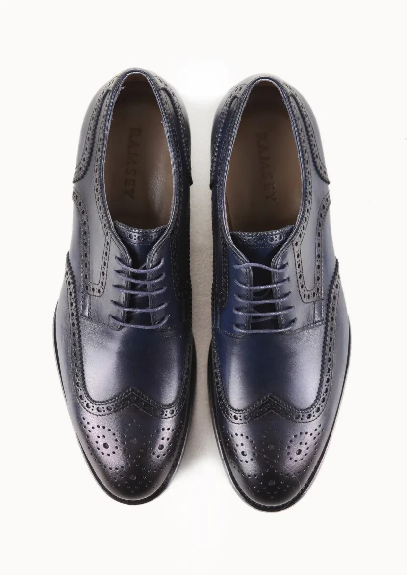Navy Blue Leather Shoes - 5