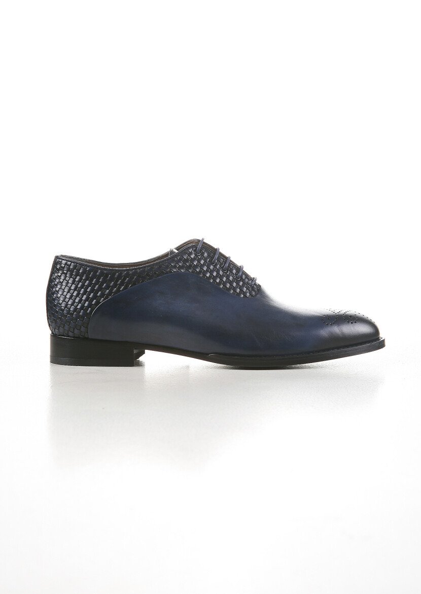 Navy Blue Leather Shoes - 1
