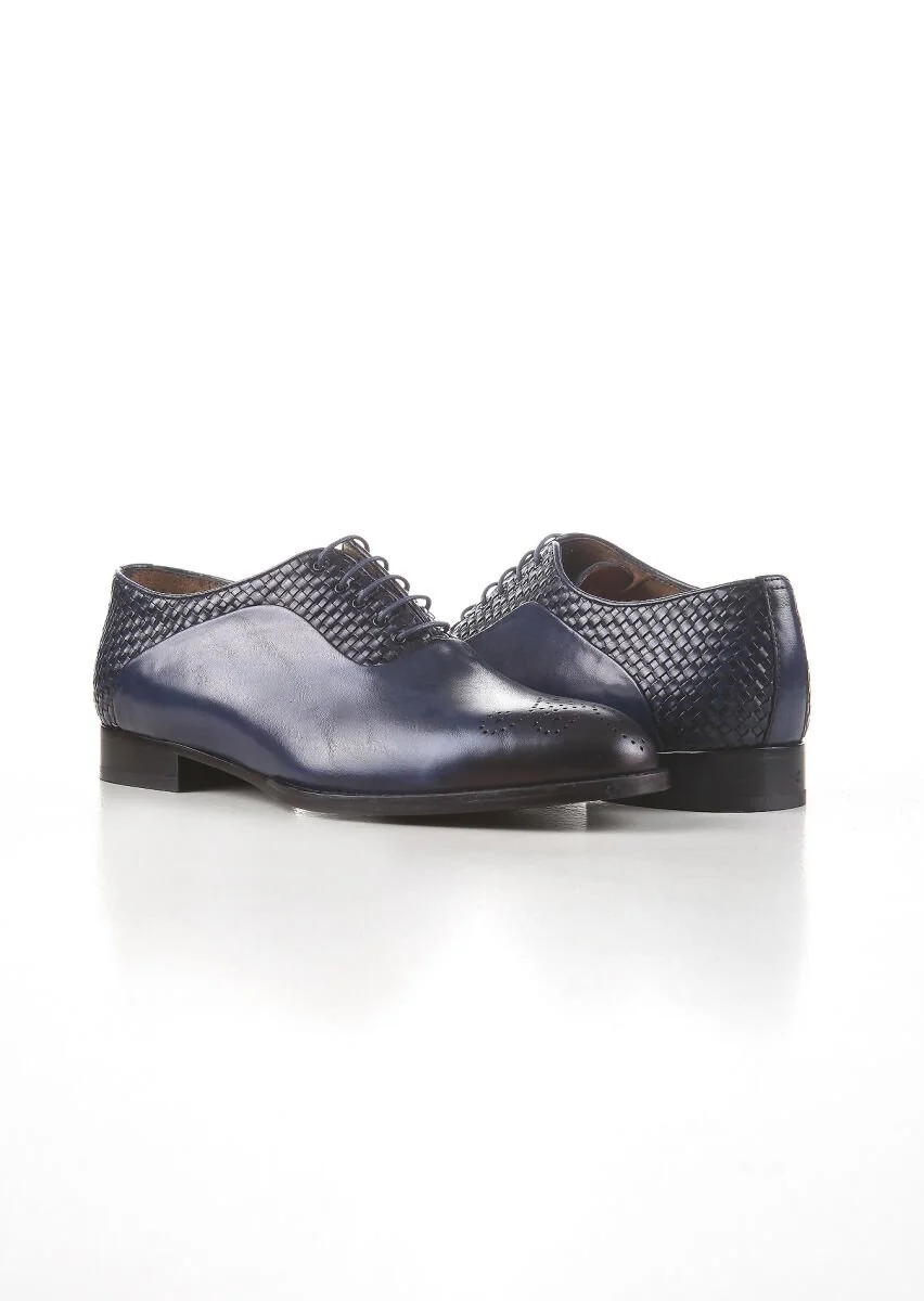 Navy Blue Leather Shoes - 3