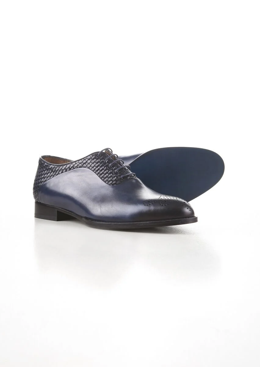 Navy Blue Leather Shoes - 4