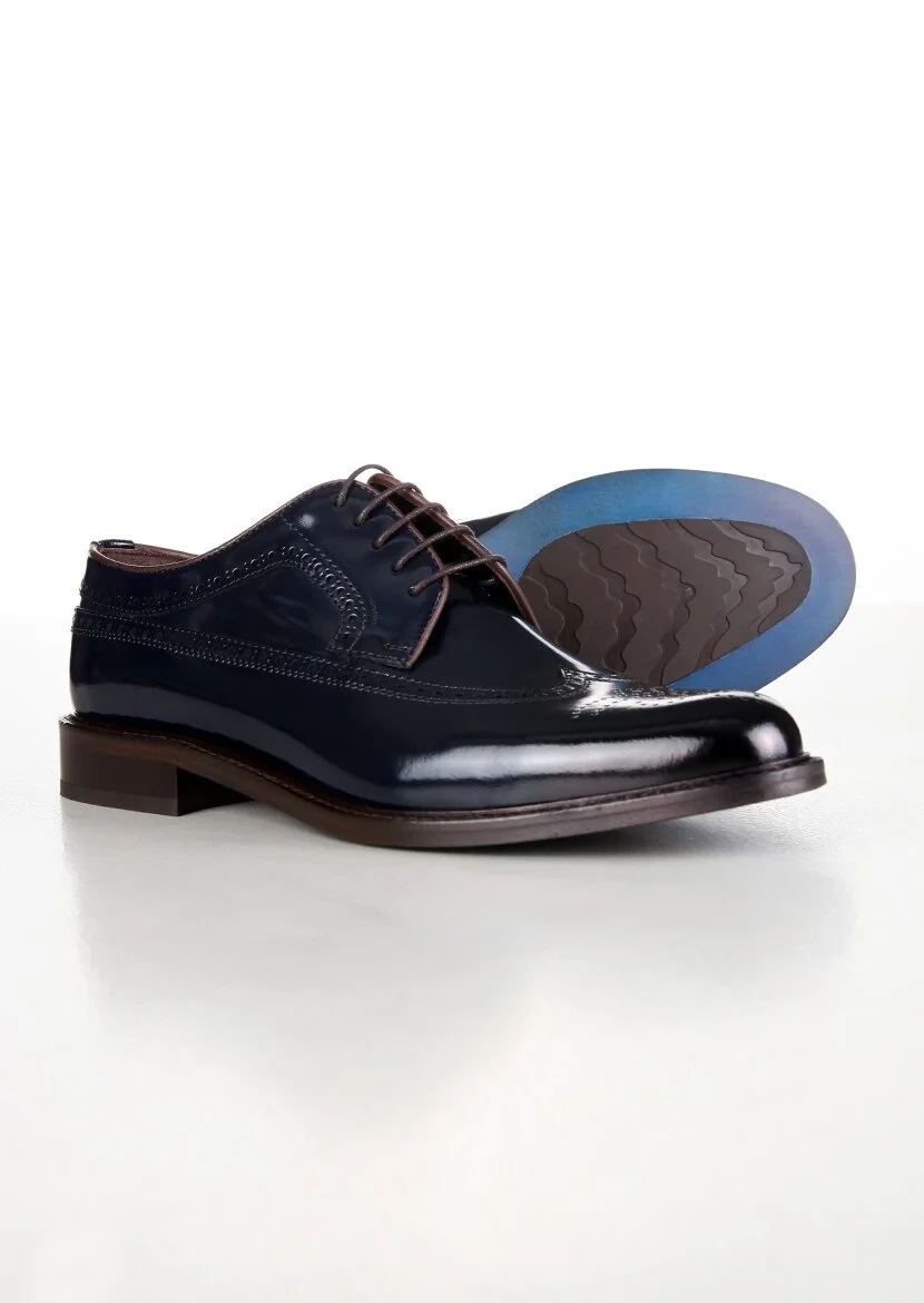 Navy Blue Leather Shoes - 4