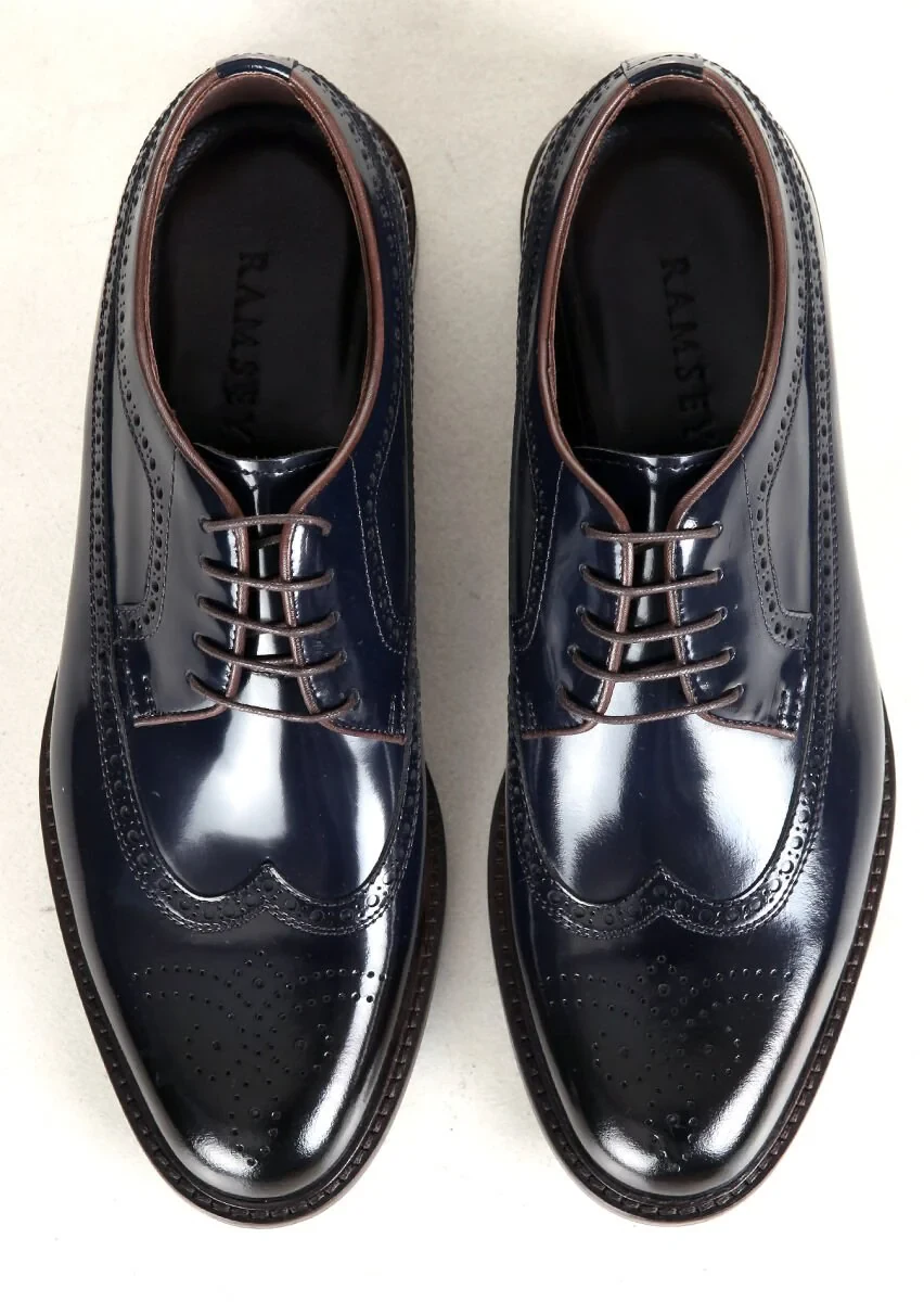 Navy Blue Leather Shoes - 5