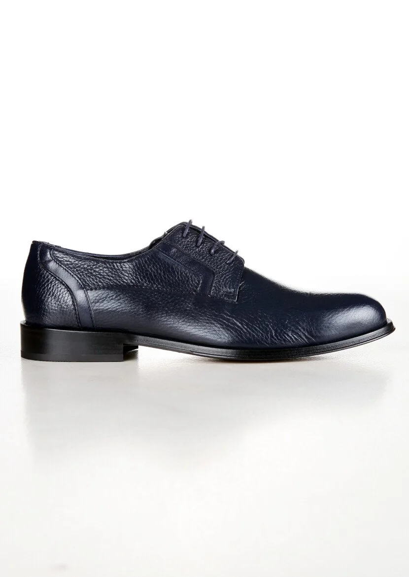 Navy Blue Leather Shoes - 1