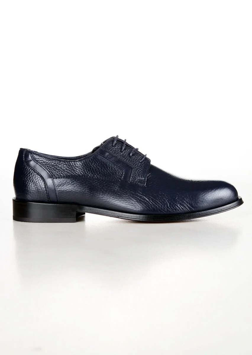 Navy Blue Leather Shoes - 1