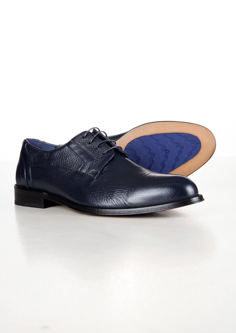 Navy Blue Leather Shoes - 4