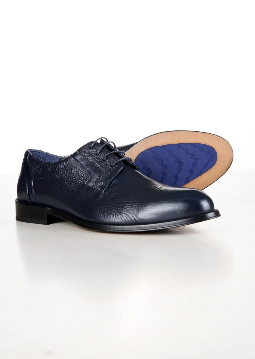 Navy Blue Leather Shoes - 4