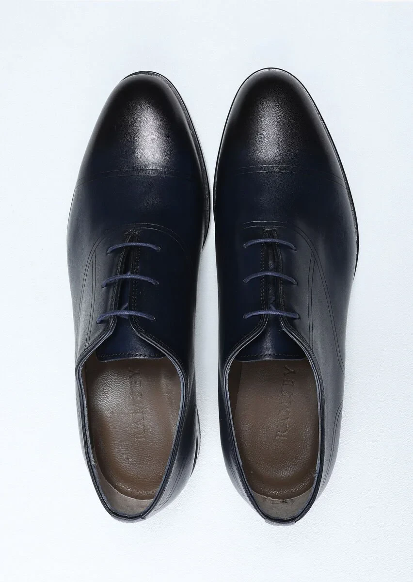 Navy Blue Leather Shoes - 5