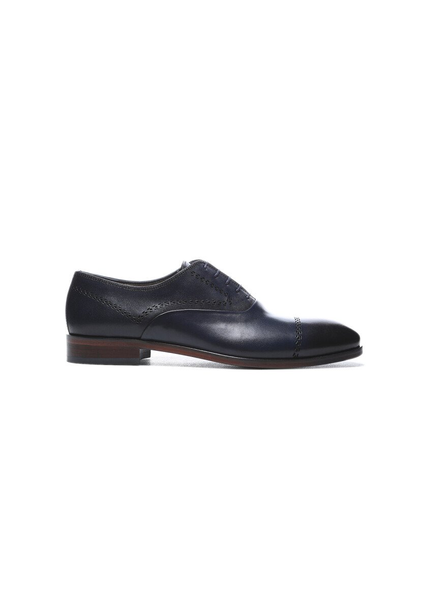 Navy Blue Leather Shoes - 1