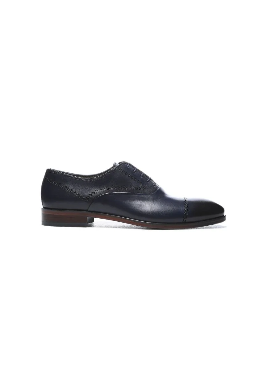Navy Blue Leather Shoes - 1