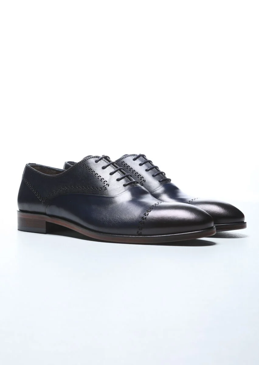 Navy Blue Leather Shoes - 2