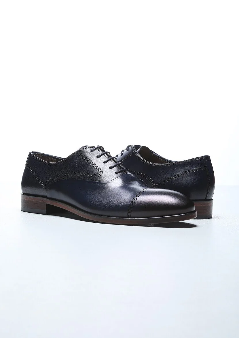 Navy Blue Leather Shoes - 3