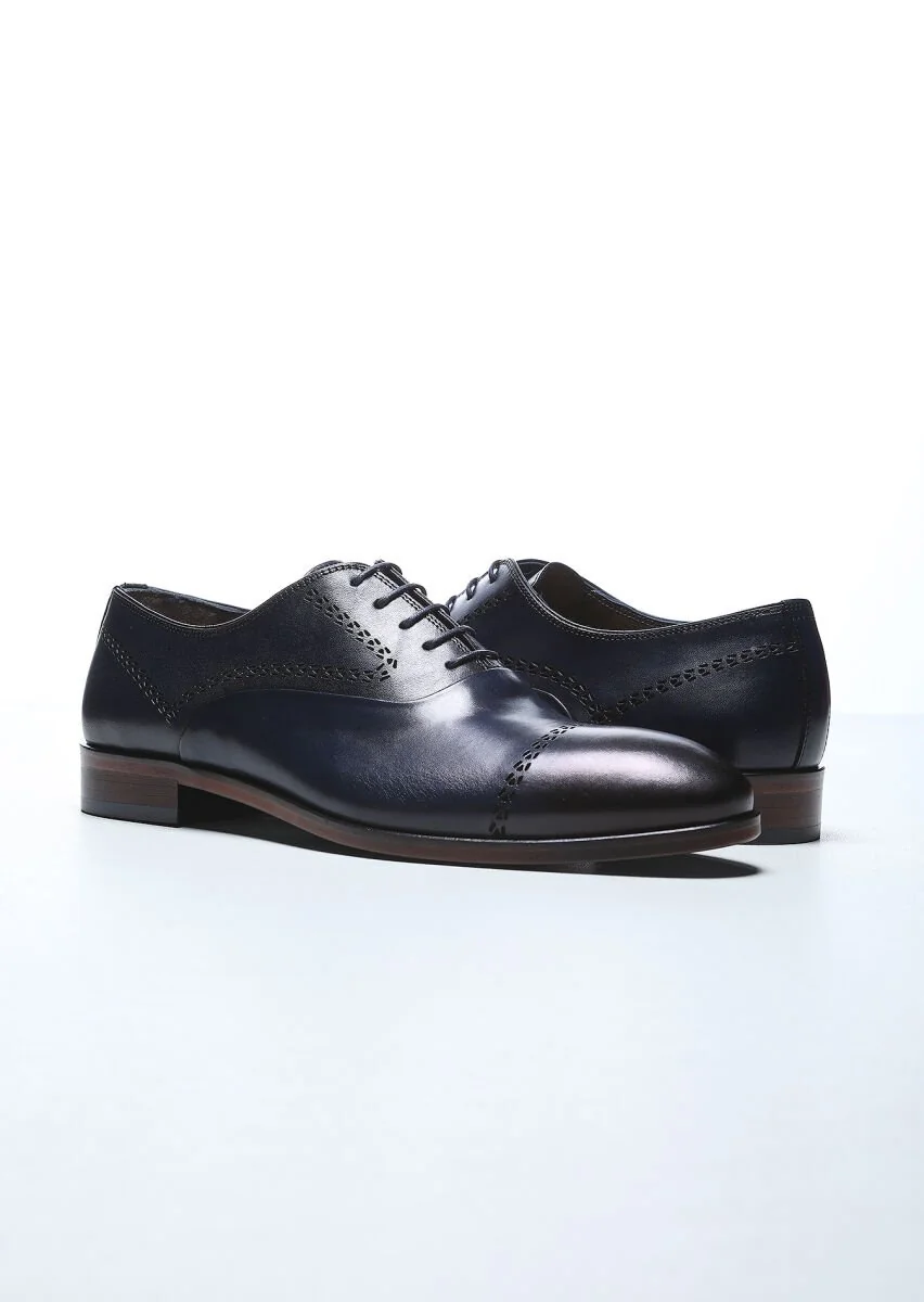 Navy Blue Leather Shoes - 3