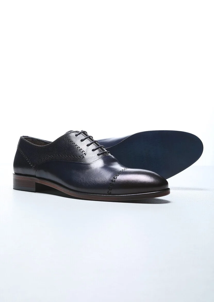 Navy Blue Leather Shoes - 4