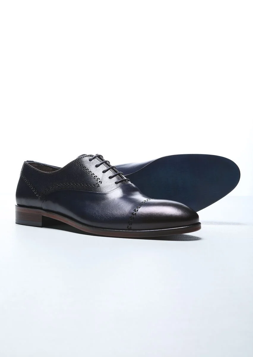 Navy Blue Leather Shoes - 4