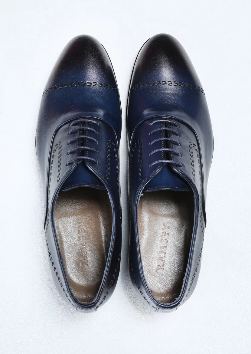Navy Blue Leather Shoes - 5