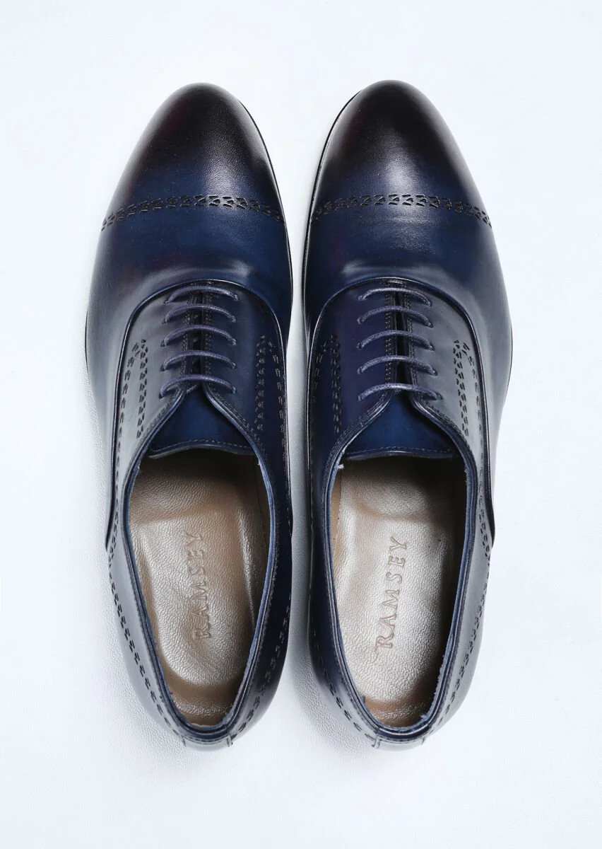 Navy Blue Leather Shoes - 5