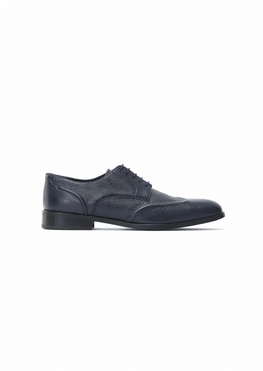 Navy Blue Leather Shoes - 1
