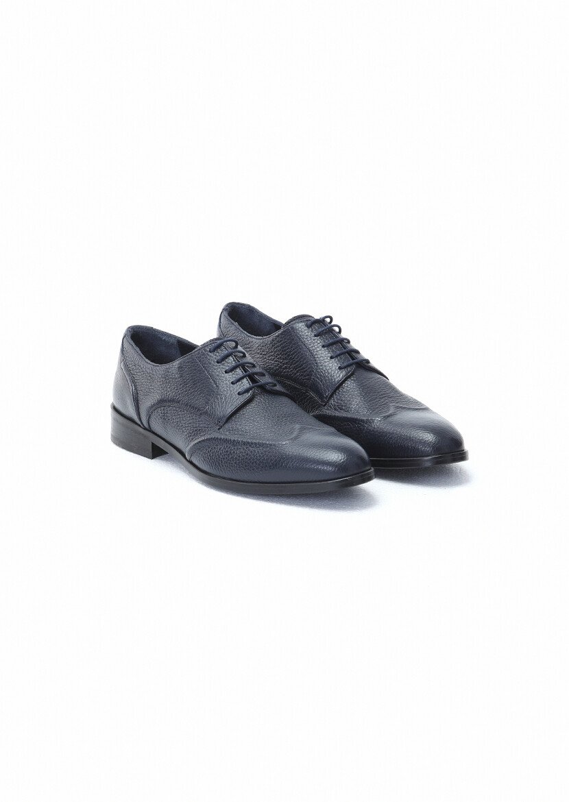 Navy Blue Leather Shoes 