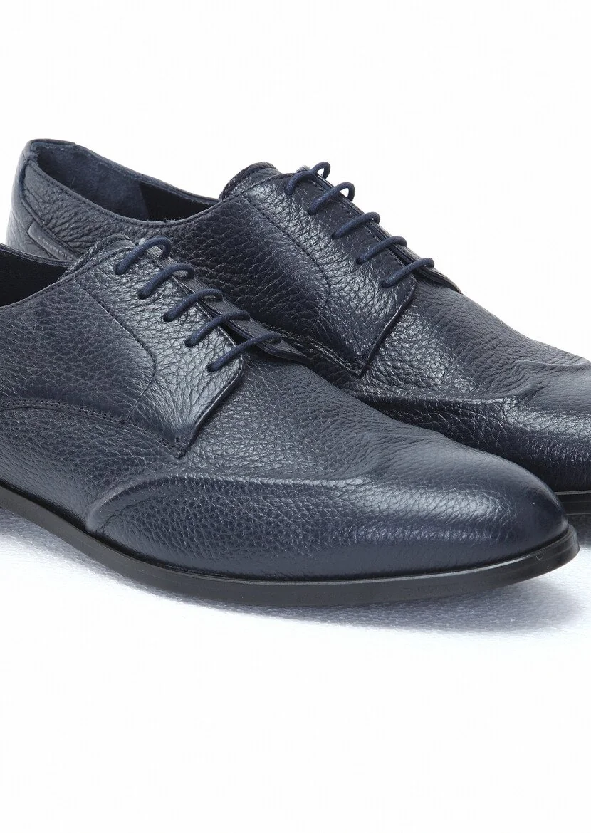 Navy Blue Leather Shoes - 3