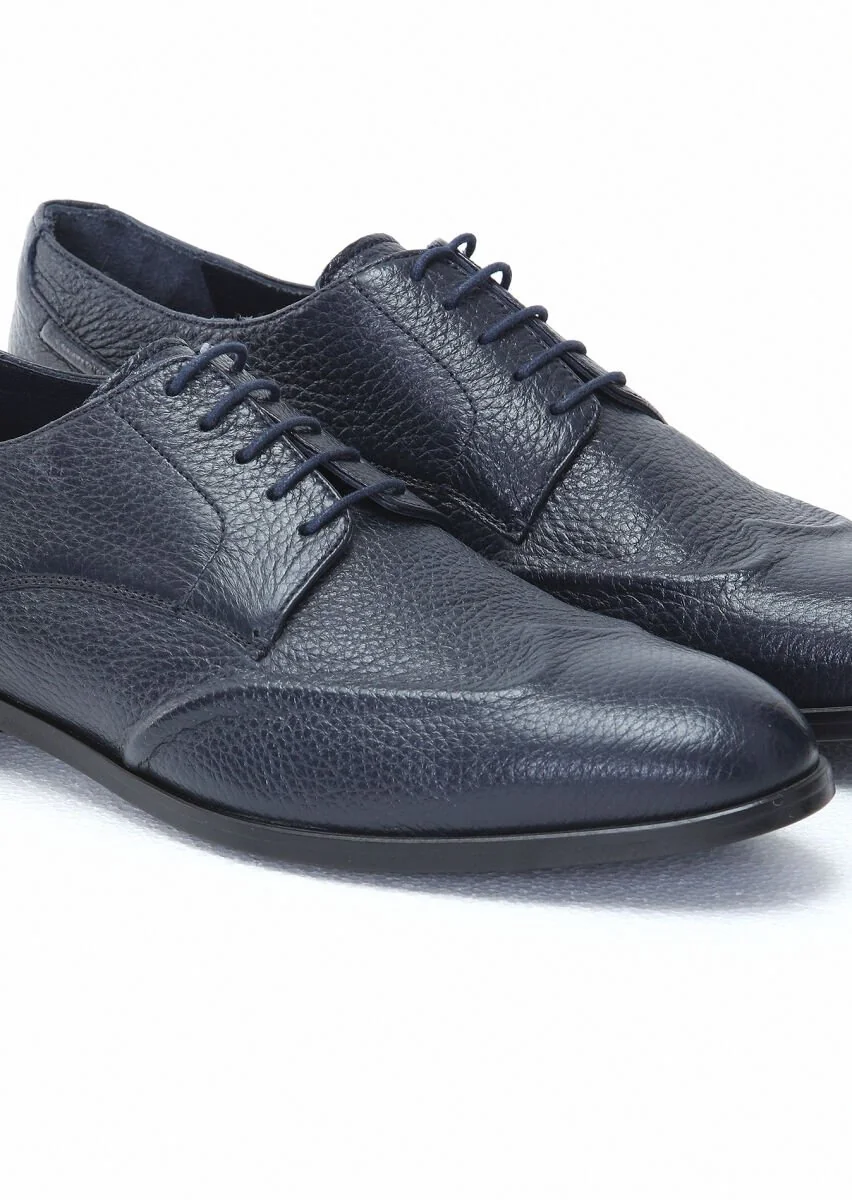 Navy Blue Leather Shoes - 3