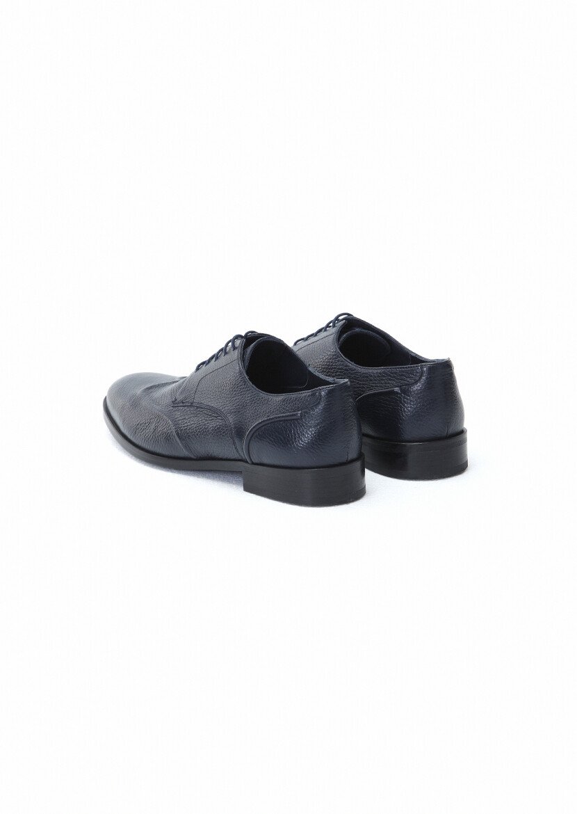 Navy Blue Leather Shoes - 4