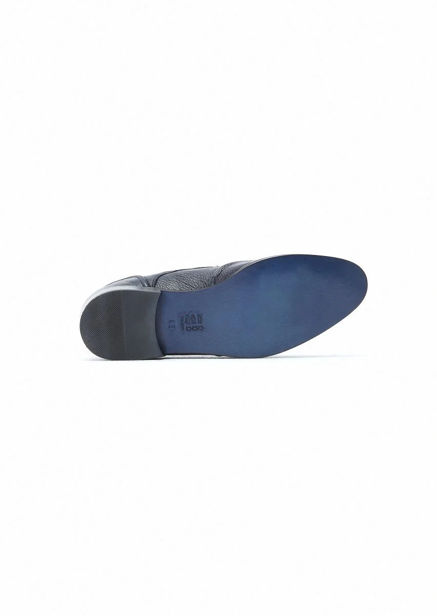 Navy Blue Leather Shoes - 5