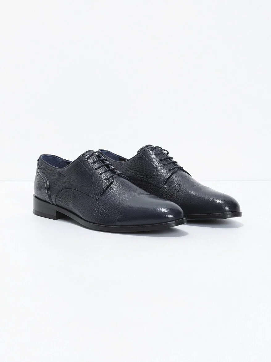 Navy Blue Leather Shoes 