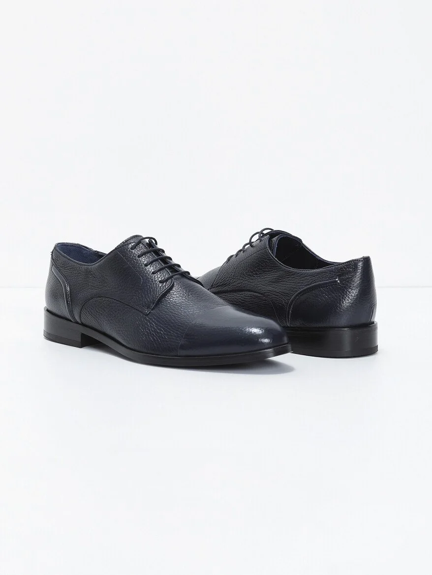 Navy Blue Leather Shoes - 3