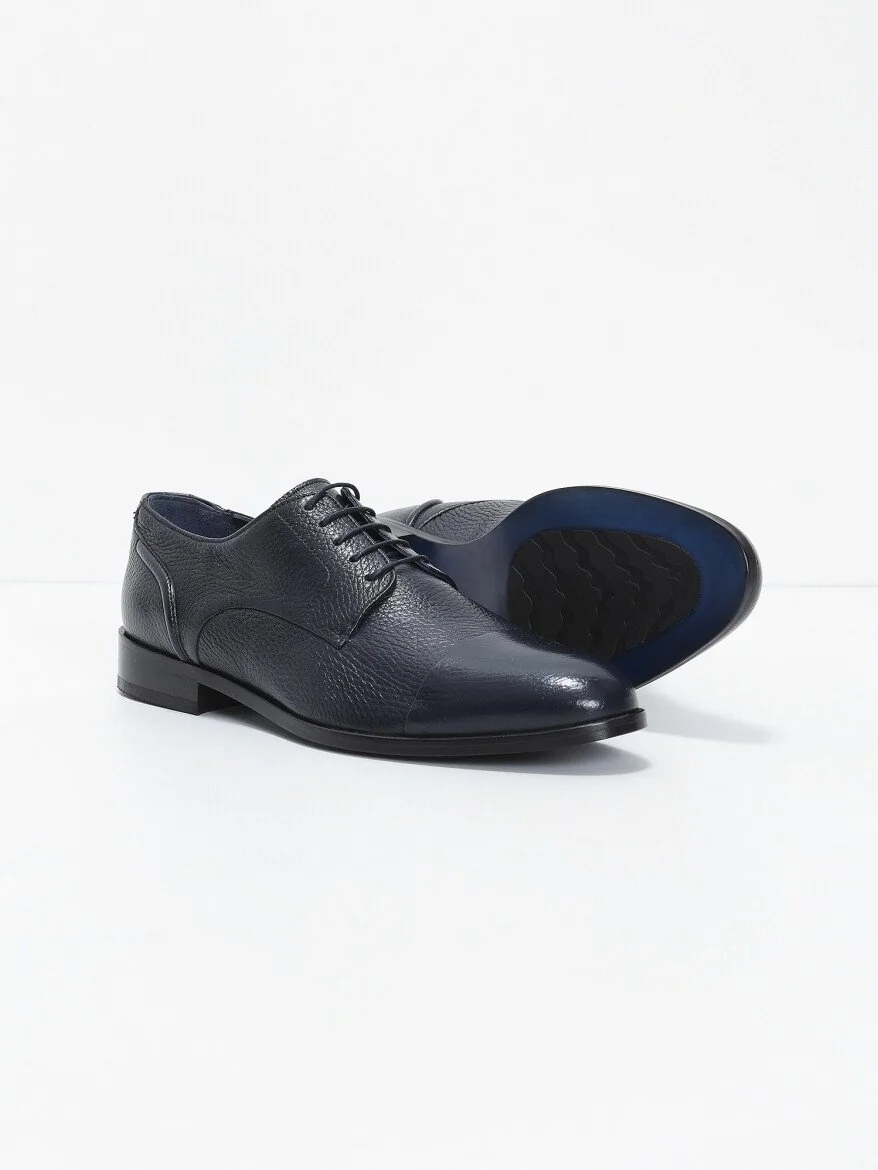 Navy Blue Leather Shoes - 4