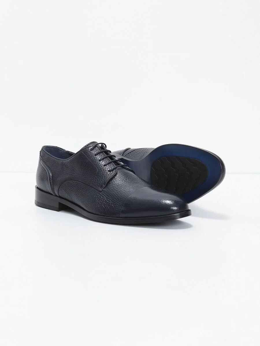 Navy Blue Leather Shoes - 4